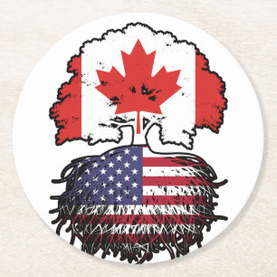 Dessous-de-verre Rond En Papier États-Unis Amérique Canada drapeau des racines de