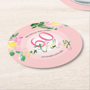 Dessous-de-verre Rond En Papier Été Tropical Fleurs Roses Aquarelle