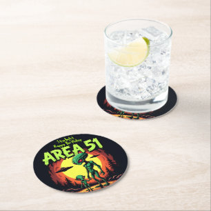 Dessous-de-verre Rond En Papier Êtres Extraterrestres Apparaissent Près de la Zone