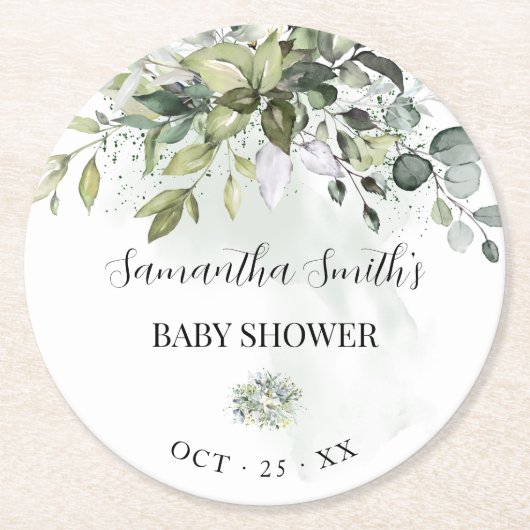 Dessous-de-verre Rond En Papier Eucalyptus Baby shower Succulent (Devant)