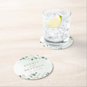 Dessous-de-verre Rond En Papier Eucalyptus Verdure blanc floral rustique mariage (En situation)