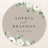 Dessous-de-verre Rond En Papier Eucalyptus Verdure blanc floral rustique mariage (Devant)
