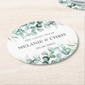 Dessous-de-verre Rond En Papier Eucalyptus Verdure Custom Boho Rustique Mariage (Incliné)
