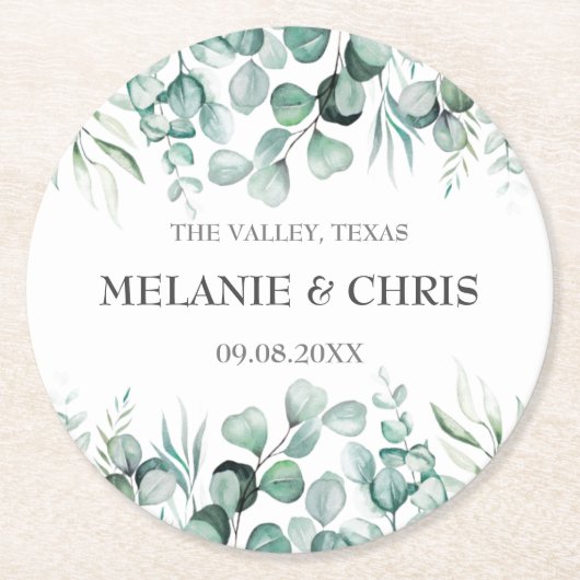 Dessous-de-verre Rond En Papier Eucalyptus Verdure Custom Boho Rustique Mariage (Devant)