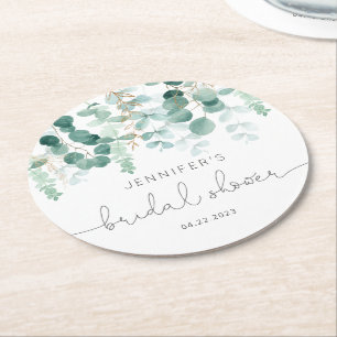 Dessous-de-verre Rond En Papier Eucalyptus verdure élégante douche nuptiale