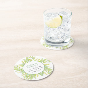 Dessous-de-verre Rond En Papier Eucalyptus vert feuille aquarelle personnalisée ma