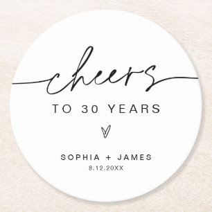 Dessous-de-verre Rond En Papier EVERLEIGH Minimaliste À la santé de 30 Ans