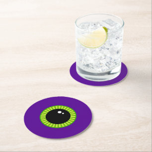 Dessous-de-verre Rond En Papier Eyeball drôle de Monstre vert et pourpre