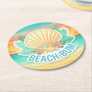 Dessous-de-verre Rond En Papier Fainéant de la Plage