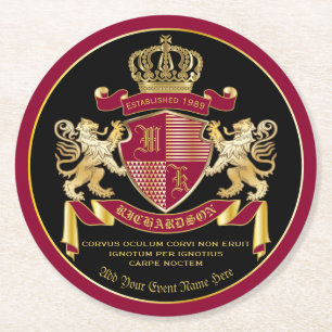Dessous-de-verre Rond En Papier Faites votre propre blason d'armoiries d'or rouge