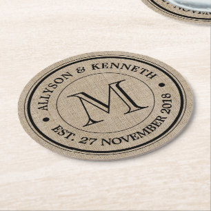 Dessous-de-verre Rond En Papier Faites votre propre Burlap Retro Logo Monogramme