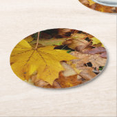 Dessous-de-verre Rond En Papier Fallen Maple Feuille Jaune Automne Nature (Incliné)