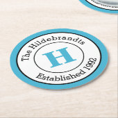 Dessous-de-verre Rond En Papier Famille faite sur commande noire et blanche bleue (Incliné)