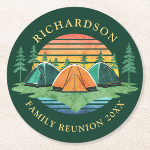Dessous-de-verre Rond En Papier Famille Réunion Camping Voyage Sunset Green