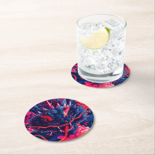 Dessous-de-verre Rond En Papier Fantastique Fleur Fury Dragon