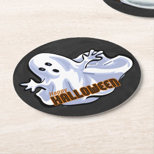 Dessous-de-verre Rond En Papier Fantôme d'animaux éffrayants (Incliné)