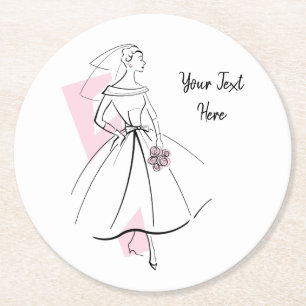 Dessous-de-verre Rond En Papier Fashion Bride dessous de verre de texte rose