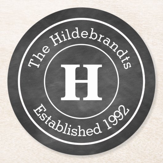 Dessous-de-verre Rond En Papier Faux Chalkboard Monogramme personnalisé (Devant)