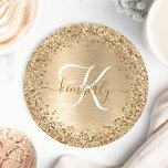 Dessous-de-verre Rond En Papier Faux Gold brossé Parties scintillant métallique Im<br><div class="desc">Personnalisez facilement ce design de dessous de verre en papier chic branché avec une jolie parties scintillant en faux or brillant sur un arrière - plan métallique brossé en or.</div>