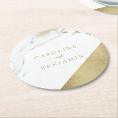 Dessous-de-verre Rond En Papier Faux or feuille marbre luxe moderne mariage (Incliné)