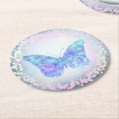 Dessous-de-verre Rond En Papier faux papillon bleu holographique (Incliné)