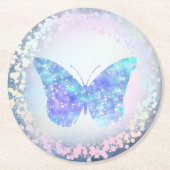 Dessous-de-verre Rond En Papier faux papillon bleu holographique (Devant)