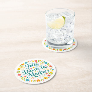 Dessous-de-verre Rond En Papier Feliz Dia De La Madre Calligraphie de la fête des