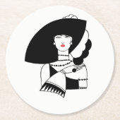 Dessous-de-verre Rond En Papier Femme Art Déco En Gros Gants Casquettes RL (Devant)