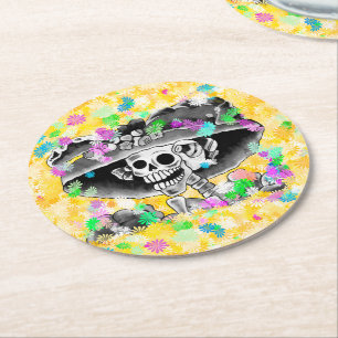 Dessous-de-verre Rond En Papier Femme squelette riant Dia De Los Muertos