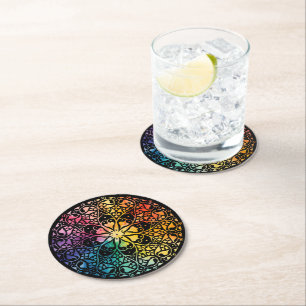 Dessous-de-verre Rond En Papier Fenêtre gothique Fierté arc-en-ciel