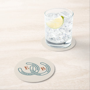 Dessous-de-verre Rond En Papier Fers à cheval Monogramme Occidental Sarcelle Rouil