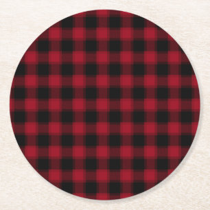 Dessous-de-verre Rond En Papier Festif À damiers Motif rouge et noir