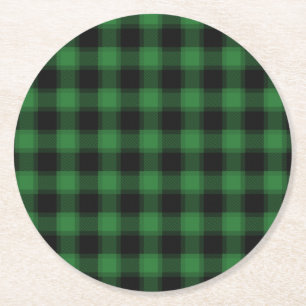 Dessous-de-verre Rond En Papier Festif À damiers Motif vert et noir