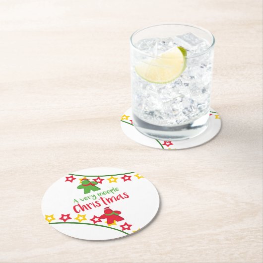 Dessous-de-verre Rond En Papier Festive Board Game Meeple Christmas (En situation)