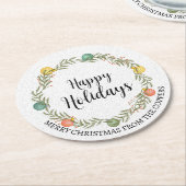 Dessous-de-verre Rond En Papier Festive Noël Wreath Joyeuses Fêtes (Incliné)