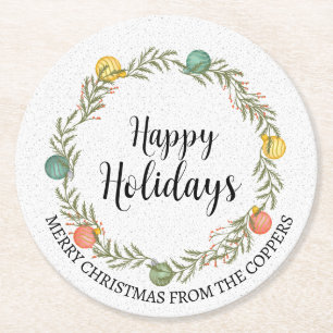 Dessous-de-verre Rond En Papier Festive Noël Wreath Joyeuses Fêtes