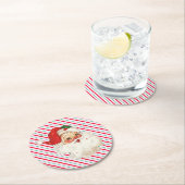 Dessous-de-verre Rond En Papier Festive Stripe Retro Père Noël (En situation)