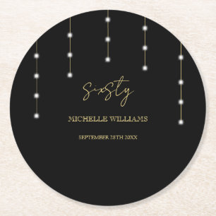 Dessous-de-verre Rond En Papier Fête Black And Gold Script Moderne