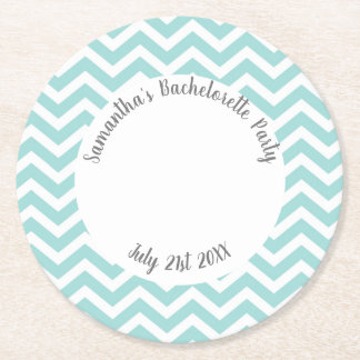Dessous-de-verre Rond En Papier Fête chevron turquoise et blanc