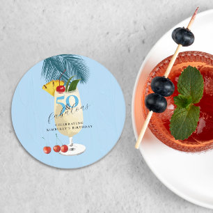 Dessous-de-verre Rond En Papier Fête d'anniversaire 50 ans Cocktail Cerise Pina Co