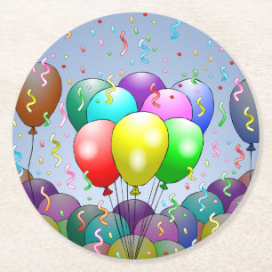 Dessous-de-verre Rond En Papier Fête d'anniversaire avec ballons