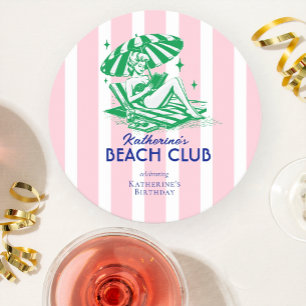 Dessous-de-verre Rond En Papier Fête d'anniversaire Club de plage d'été rayures ro