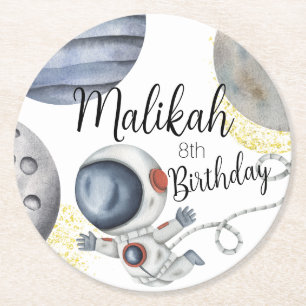 Dessous-de-verre Rond En Papier Fête d'anniversaire dans l'espace aquarelle pour g