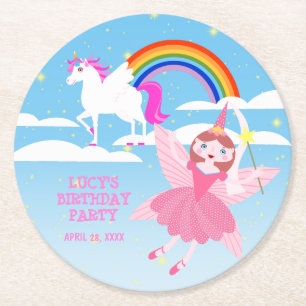 Dessous-de-verre Rond En Papier Fête d'anniversaire de la magie de licorne et de f