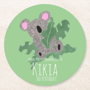 Dessous-de-verre Rond En Papier Fête d'anniversaire de l'ours koala dessiné à la m