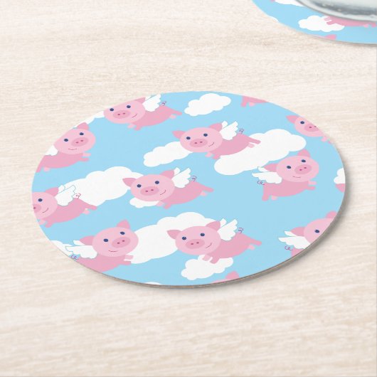 Dessous-de-verre Rond En Papier Fête d'anniversaire de vol de cochon (Incliné)