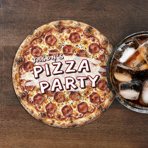 Dessous-de-verre Rond En Papier Fête d'anniversaire des enfants Pizza Party