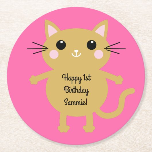 Dessous-de-verre Rond En Papier Fête d'anniversaire du chat (Devant)