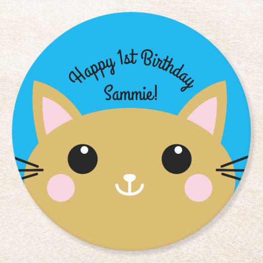 Dessous-de-verre Rond En Papier Fête d'anniversaire du chat (Devant)