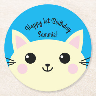 Dessous-de-verre Rond En Papier Fête d'anniversaire du chat